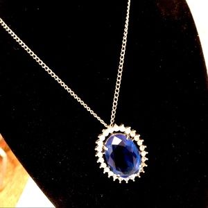 Gorgeous Blue Gem/Brooch on Chain Vintage Beauty